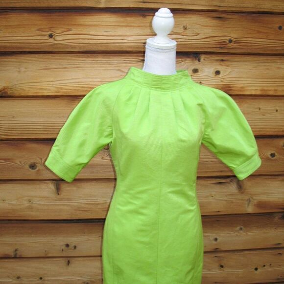 Vintage Lime Green Sheath Dress Pockets - Picture 4 of 9